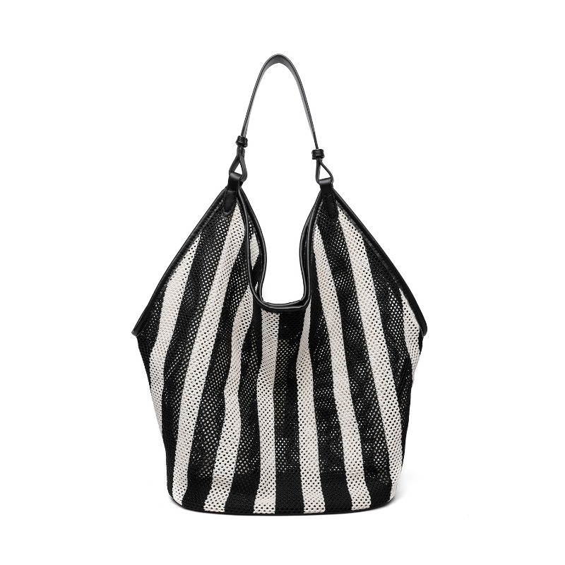 Shopper Tote Canvas - Çizgili Dokuma Büyük Kapasiteli Kadın Çantası