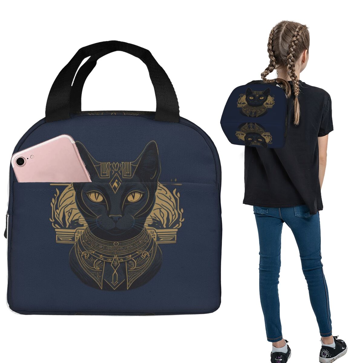 Women Bags In Egypt - Mısır Siyah Sevimli Komik Kedi Vintage