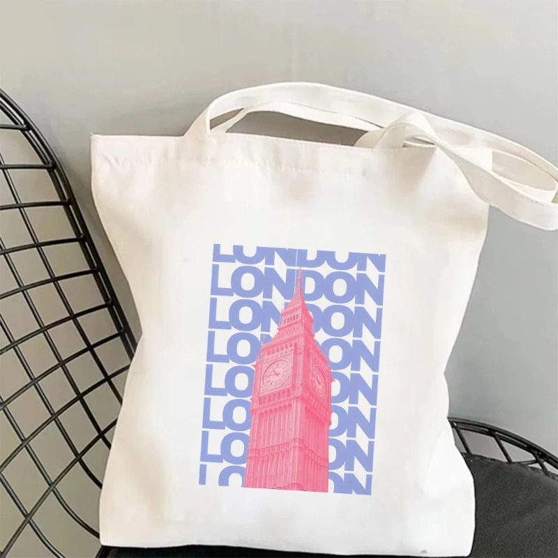 Shopper Tote Canvas - Chicago Londra Eyfel Kulesi Grafik Tote