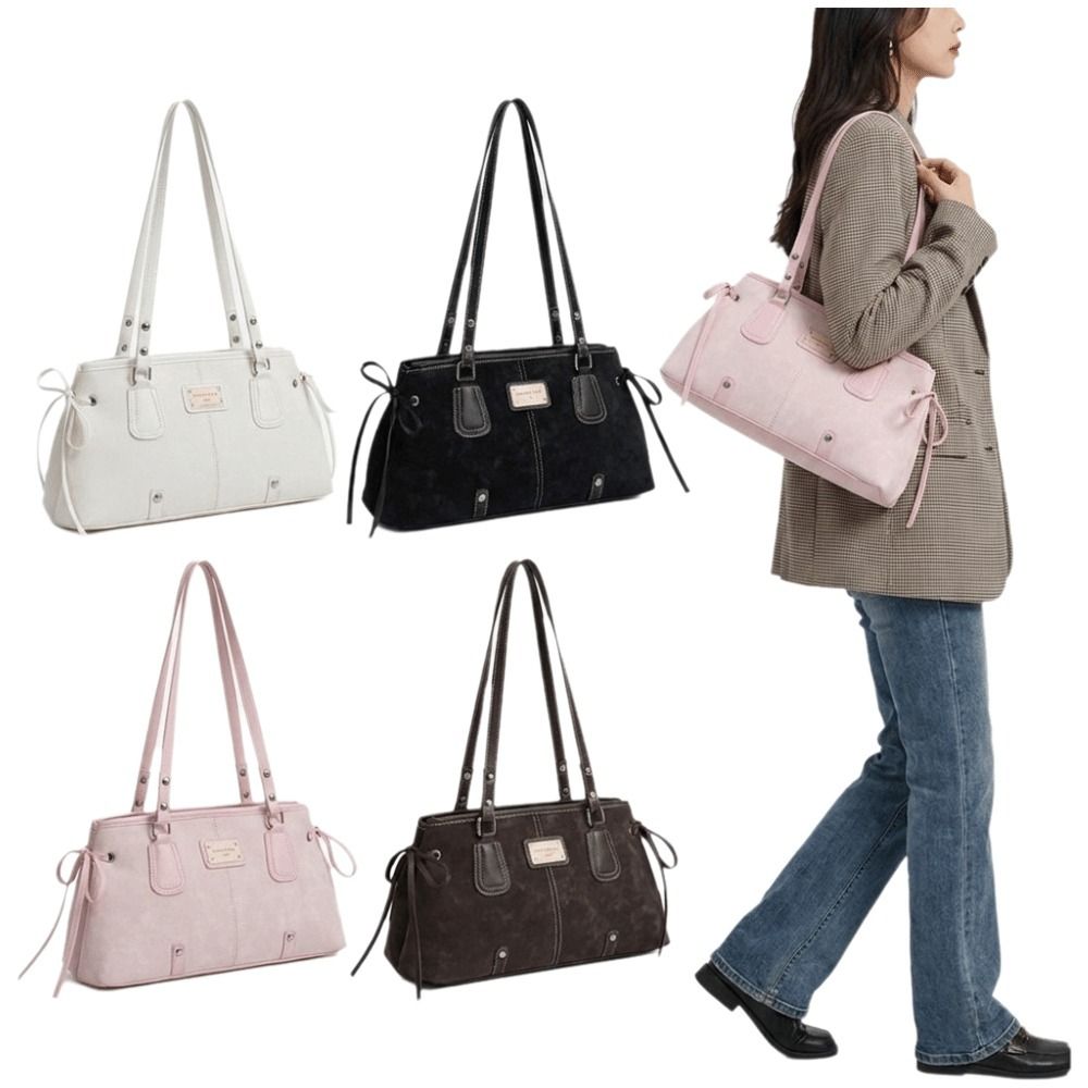 Top Handle Structured - Minimalist Suni Deri Tote Çanta, Çift