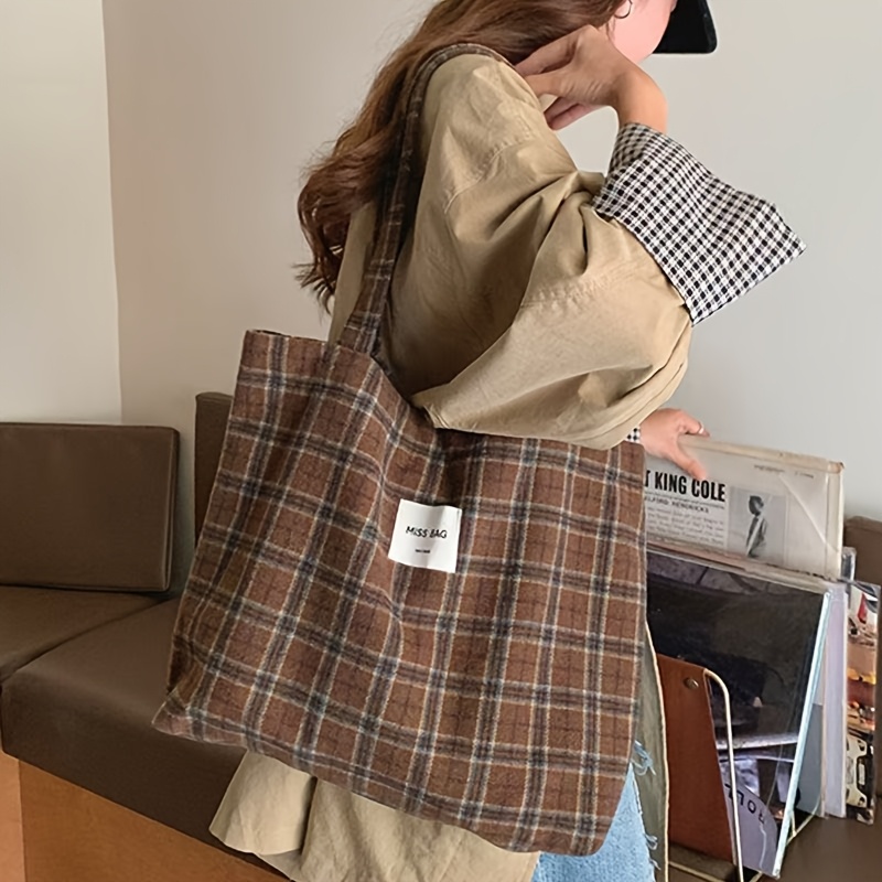 Shopper Tote Canvas - Sonbahar ve Kış Ekose Desenli Tote
